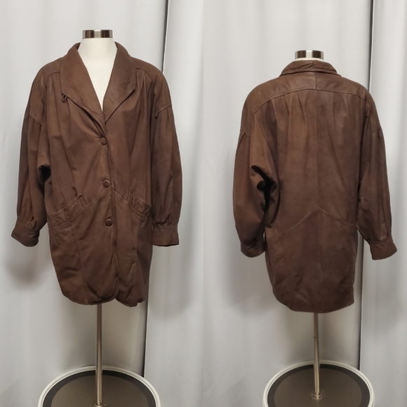 Vintage 90s y2k Wilsons Brown Leather  Car Coat Jacket Woman's Medium - Picture 1 of 9